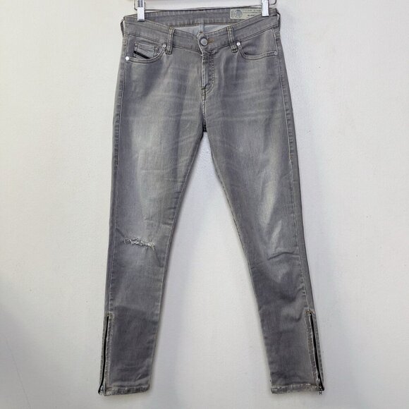 Diesel Womens 28 x 32 Slandy Zip Skinny Grey Wash Jeans - Picture 2 of 12